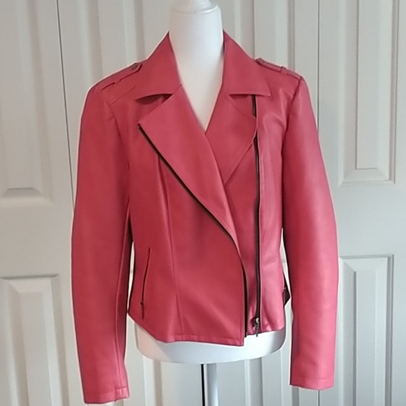 INC International Concepts Jackets & Blazers - INC Int'l Concepts Red Faux Leather Moto Jacket L